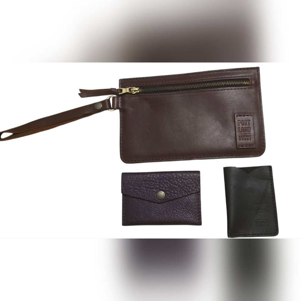 NWOT Portland Leather Bundle.  1 Wristlet, 1 Mini Wallett And 1 Card Holder